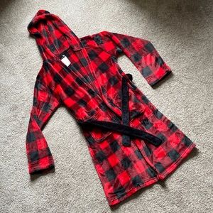 Cuddl Duds Kids red & black Buffalo Plaid hooded fleece robe size L 12/14 large
